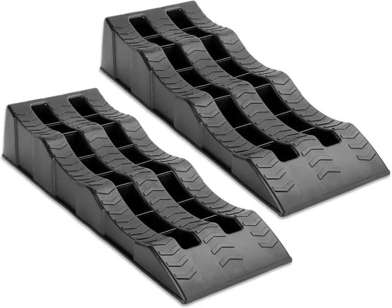 2 Stück Kunststoff-Rampen, Stufenkeile, Laderampe, Schwerlast, 4T, Autohebebühne, 61x12x21cm, Schwarz