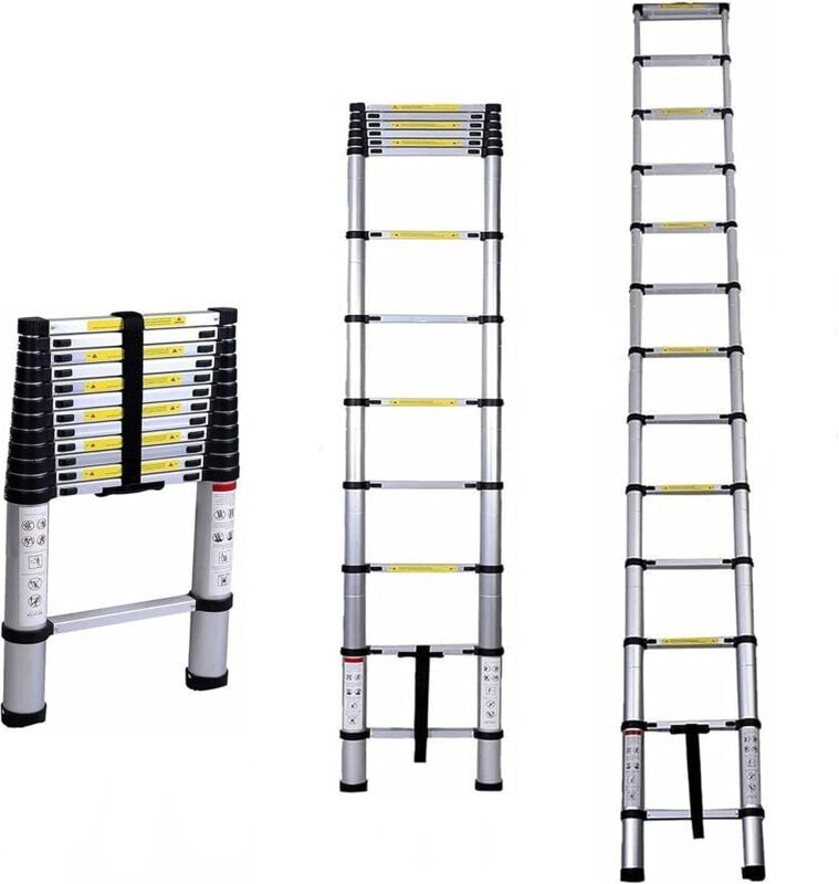 12.5FT Alu Teleskopleiter 3,8M Ausziehbare Leiter, Klappleiter Stehleiter Rutschfester, aus hochwertigem Aluminium, Ausz...
