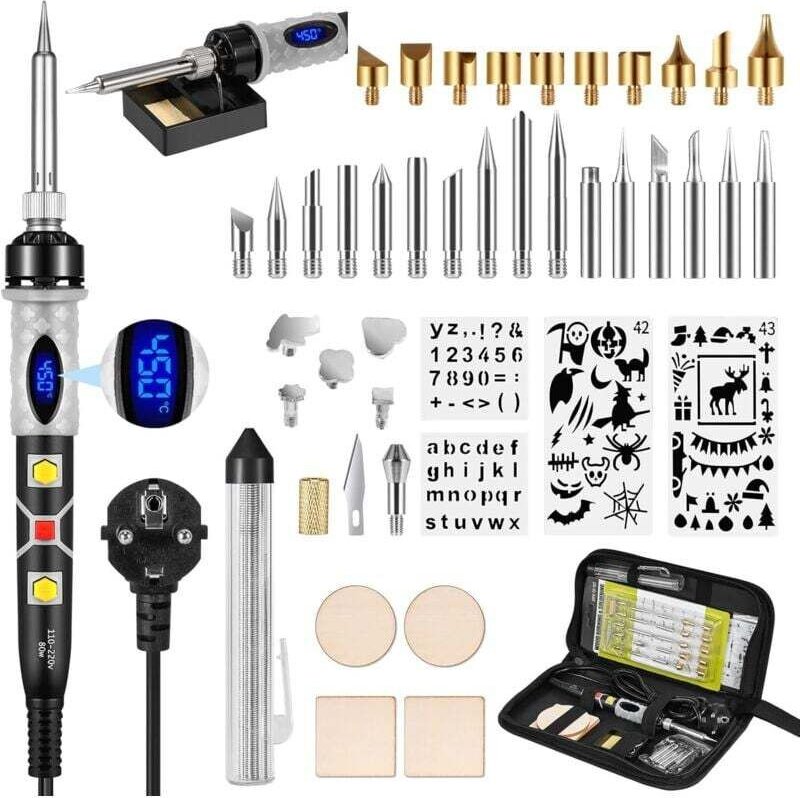 Pyrographie-Set, 45-in-1-Lötkolben (80 W) mit LCD-Bildschirm, einstellbarer Temperatur (200–450 °C) und Ein-/Ausschalter...