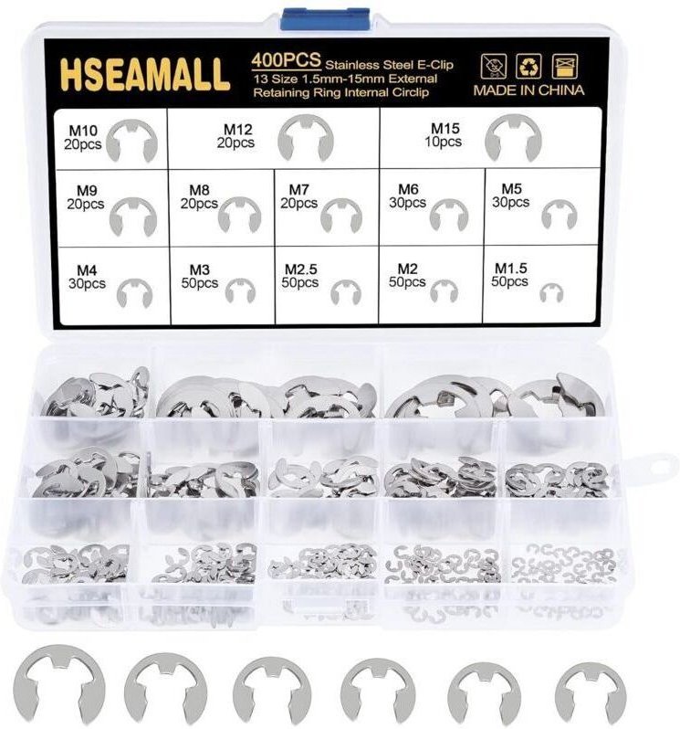 400-teiliges Sortiment an Edelstahl-E-Clip-Sicherungsringen in 13 Größen (Außen- und Innensicherungsringe) in den Größen...