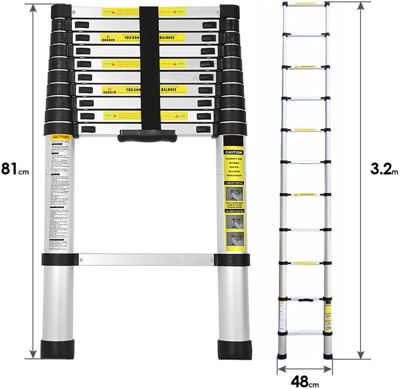 Randaco Teleskopleiter Alu 3.2m Stehleiter Mehrzweckleiter Alu Anlegeleiter Multifunktionsleiter Ausziehleiter