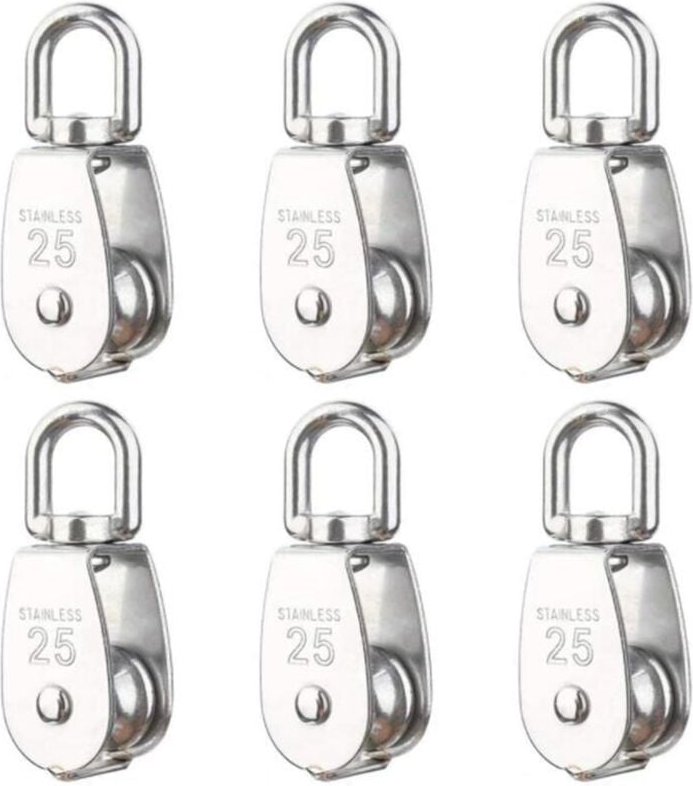 6er-Pack M25 Hebe-Einzelrollenrolle, 304 Edelstahl-Rad-Drehseilblock für Draht