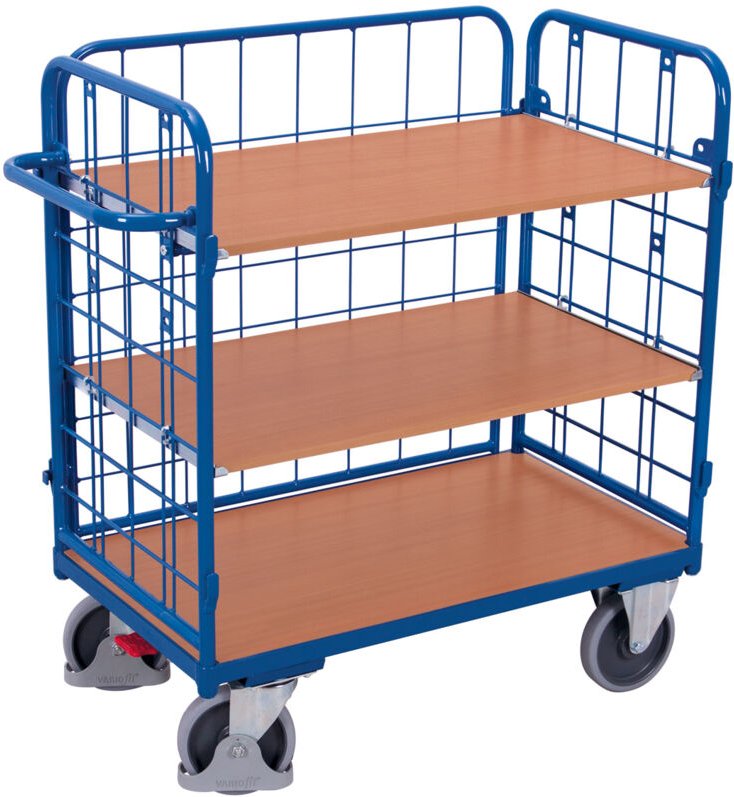 VARIOfit Dreiwandwagen, niedrig und vergittert mit 3 Etagen 1000x600mm Anthrazitgrau RAL 7016