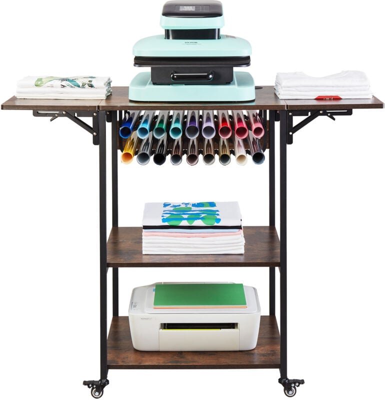 Wärmepressentisch Druckerständer, 3-stufiger beweglicher Wärmepressenständer, faltbarer Wärmeübertragungsmaschinenstände...
