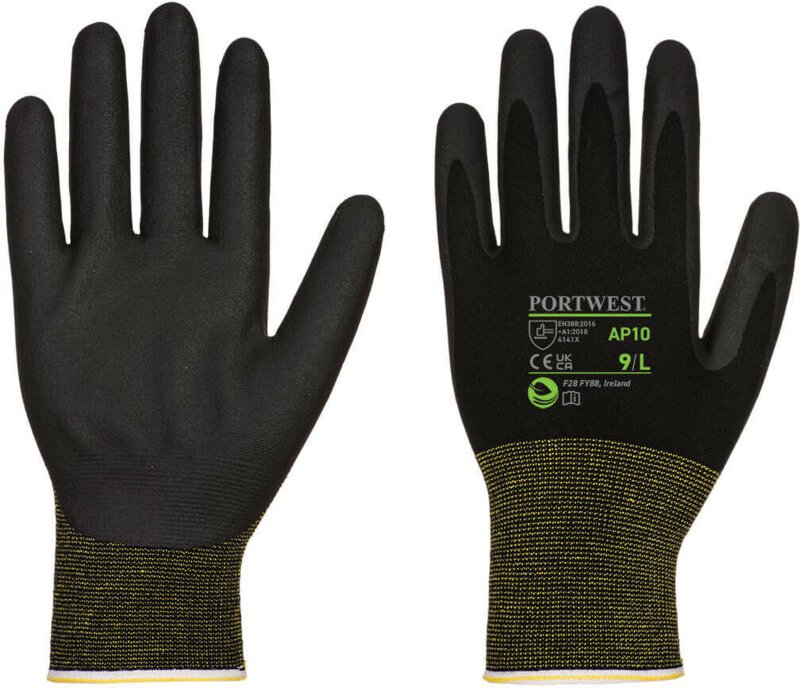 Pack mit 12 Paar Nitril-Baumwoll-Öko-Gummihandschuhe NPR15 Schwarz L – Größe 9