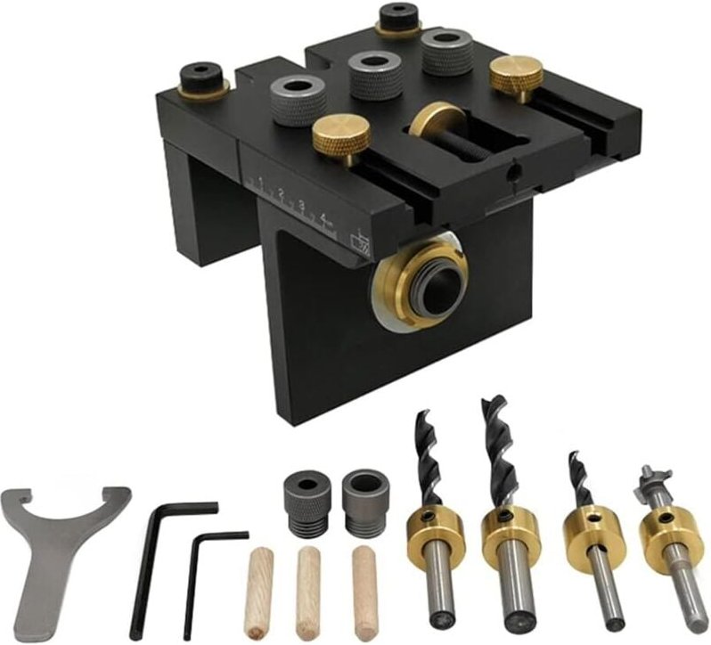 3-in-1-Holzdübellehren-Set mit Positionierungsclip, verstellbarer Bohrführung, Puncher Locator, Holzbearbeitungswerkzeug...