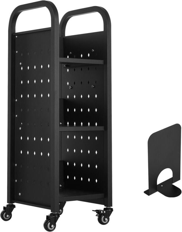 Mophorn Rollender Bibliotheksbuchwagen, Tragfähigkeit 220 Pfund, Maße 12,6 x 13,8 x 36,8 Zoll, einseitige L-förmige Rega...