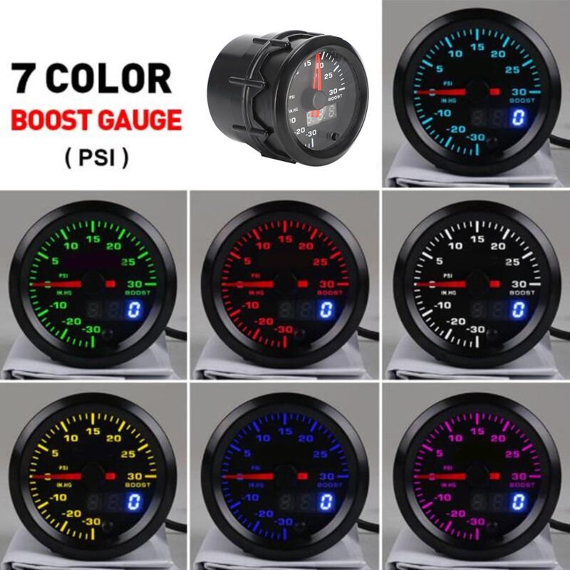 52 mm / 2 Zoll 7-Farben LED-Turbo-Boost-Anzeige, Auto-Tuning-Instrumentenset