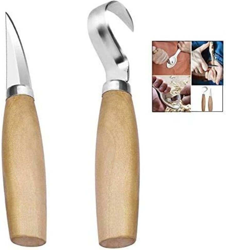 Set mit 2 Holzschnitzmessern – Holzgriff, gebogene Klinge, zum Modellieren und Gravieren
