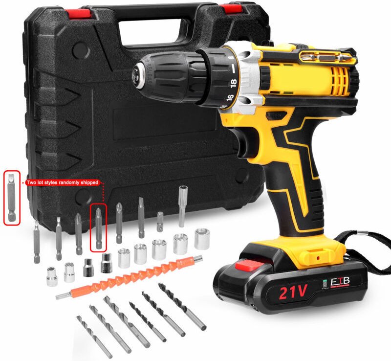 Vtizikl Perceuse Visseuse Sans Fil 21V, Visseuse Devisseuse Sans Fil avec Batterie 1.2Ah, , 2 Vitesses, LED, 23 Accessoi...