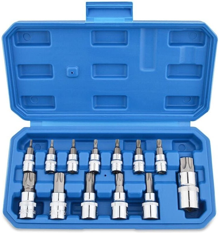 13-teiliger Torx-Steckschlüsselsatz T8 – T70 Innensechskant-Schraubendreher-Bits aus Chrom-Vanadium-Stahl, 1/4 Zoll, 3/8...
