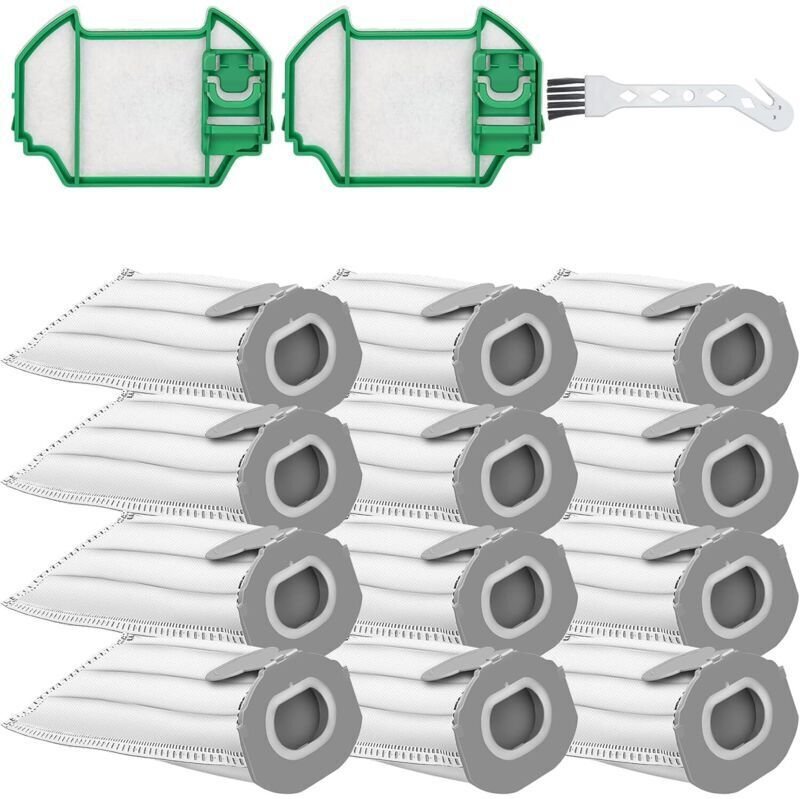 Packung mit 12 kompatiblen Mikrofaserbeuteln für Kobold VK7S, VK7, FP7S und FP7 – 12 Staubsaugerbeutel + 2 Motorfilter