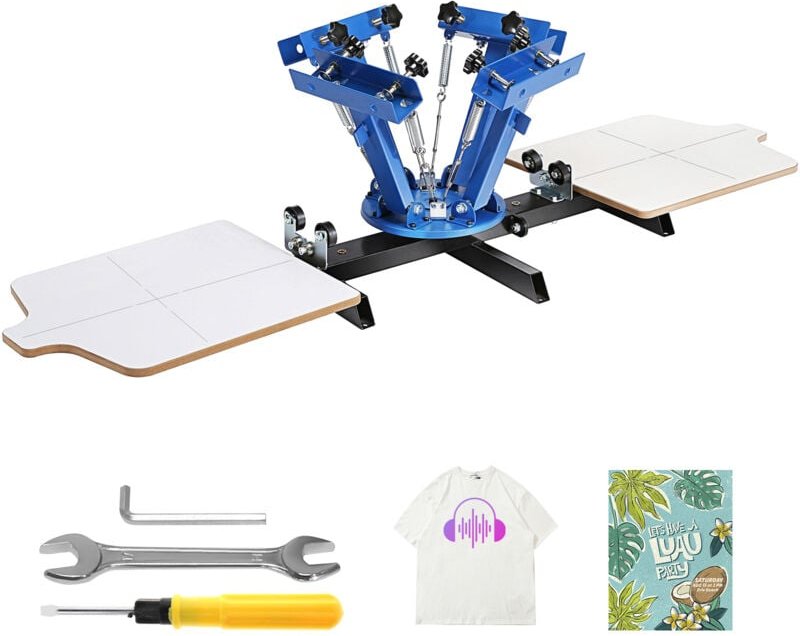 Siebdruckmaschine, 4 Farben, 2 Stationen, 360° drehbare Siebdruckmaschine, 21,2 x 17,7 Zoll Sieb, doppellagige Positioni...