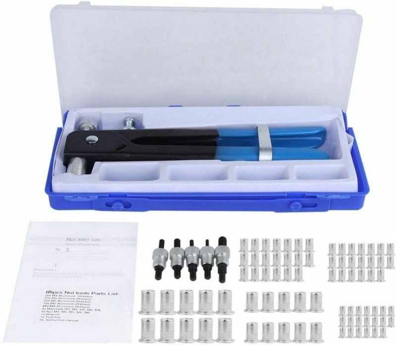 86-teiliges Handnietmutternpistolen-Set, manuelle Nietzange, Nietmuttern-Gewindeeinsätze M3, M4, M5, M6, M8 für Autos, A...
