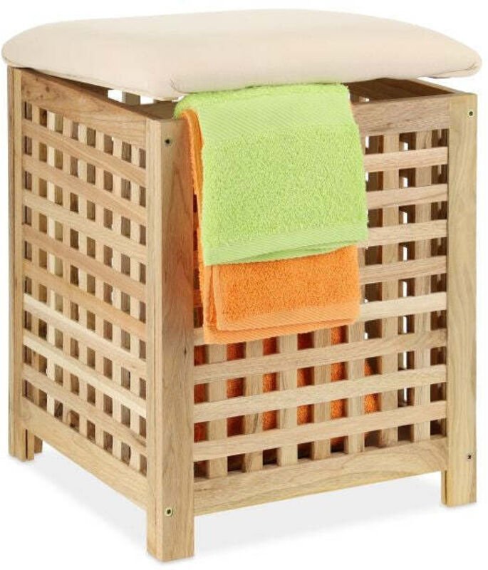 Laundry basket with seat walnut
