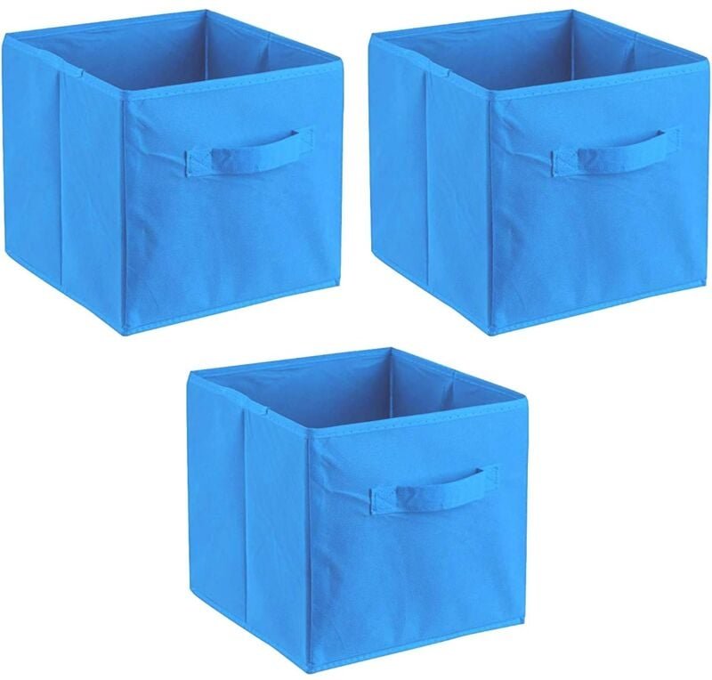 3er Set Faltbox, Aufbewahrungsbox, Aufbewahrungskiste in Würfelform mit Griff hellblau - Adob