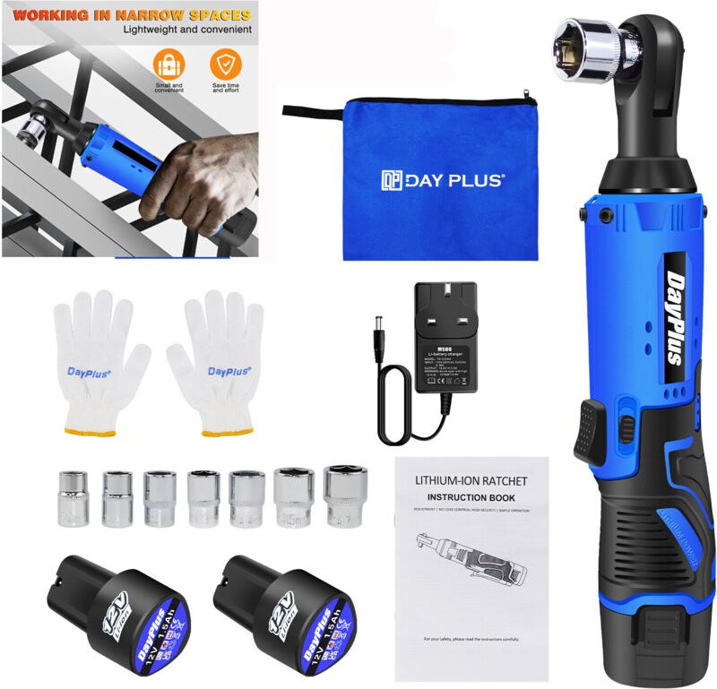 Dayplus - 120Nm Akku Ratsche Ratschenschl Ssel 3/8 Zoll 90 Winkel Elektroschl Ssel 2xAkku