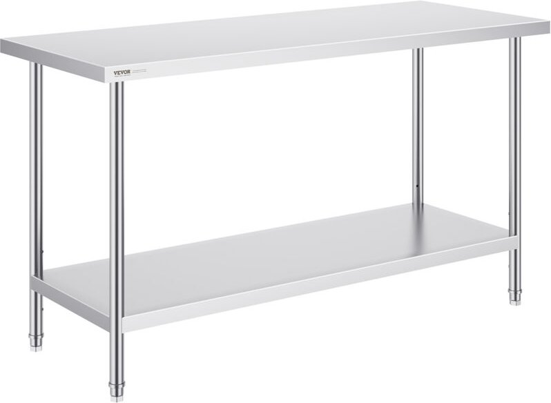 Zubereitungstisch aus Edelstahl, Zubereitungstisch robuster Arbeitstischl mit 3 einstellbaren Höhenstufen, gewerbliche A...