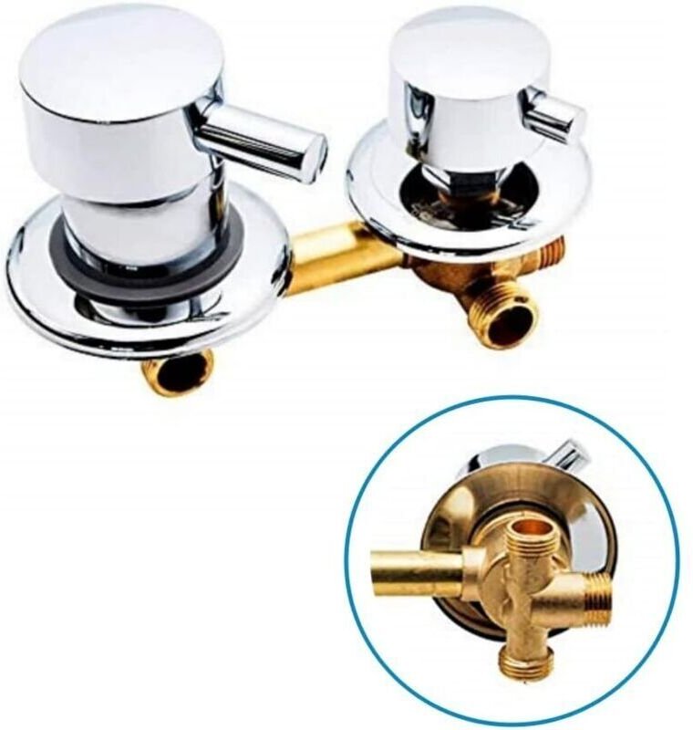 Wandmontierter Duschhahn aus Messing mit Wasserauslass, Warm- und Kaltwassermischer, verchromtes Messing, mit Gewinde od...