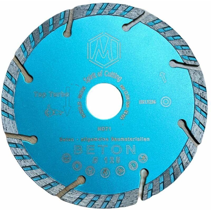 Cofi 1453 - 1x Premium Top Turbo Diamanttrennscheibe 125x22,23mm Beton allgemeine Baumaterialen Turbo 40x2,5x7mm 8 Segme...