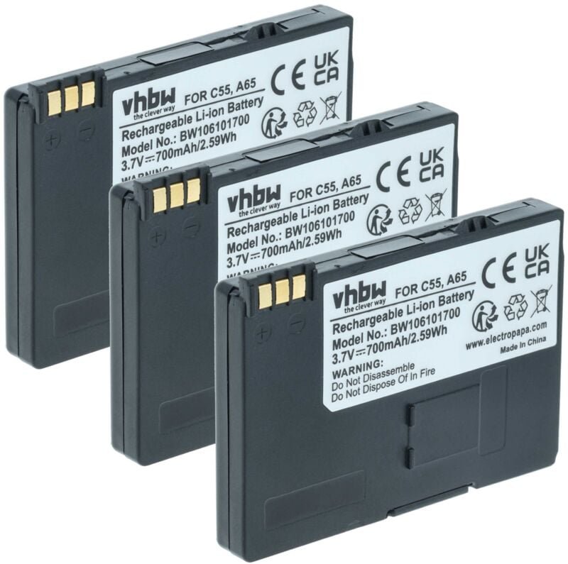 Vhbw - 3x Akku kompatibel mit Siemens Gigaset SL740, SL745, SX440, SX445 schnurlos Festnetz Telefon (700 mAh, 3,7 v, Li-...