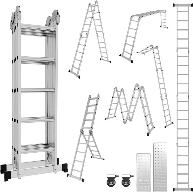 Wolketon Leiter Mehrzweckleiter Alu Gelenkleiter Klappleiter 582cm Multifunktionsleiter Aluleiter Mit Plattform Bis 150K...