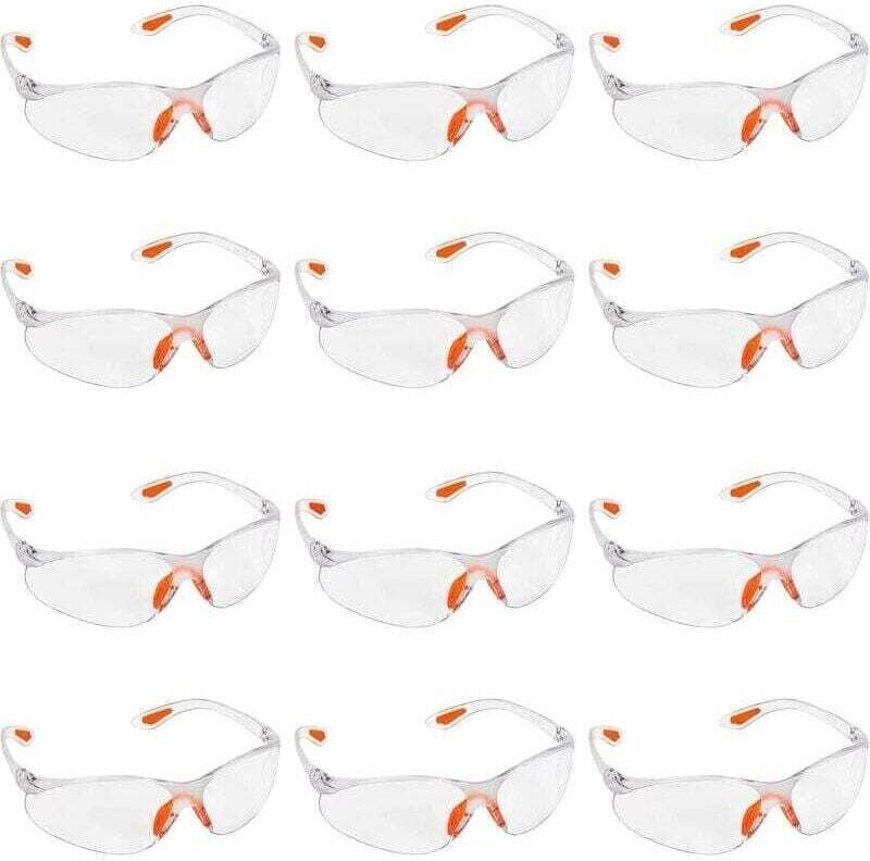 12 transparente Schutzbrillen mit Kunststoffgläsern, XU-Nasensteg und Gummibügelenden für hohen Tragekomfort – KZQ Clear...