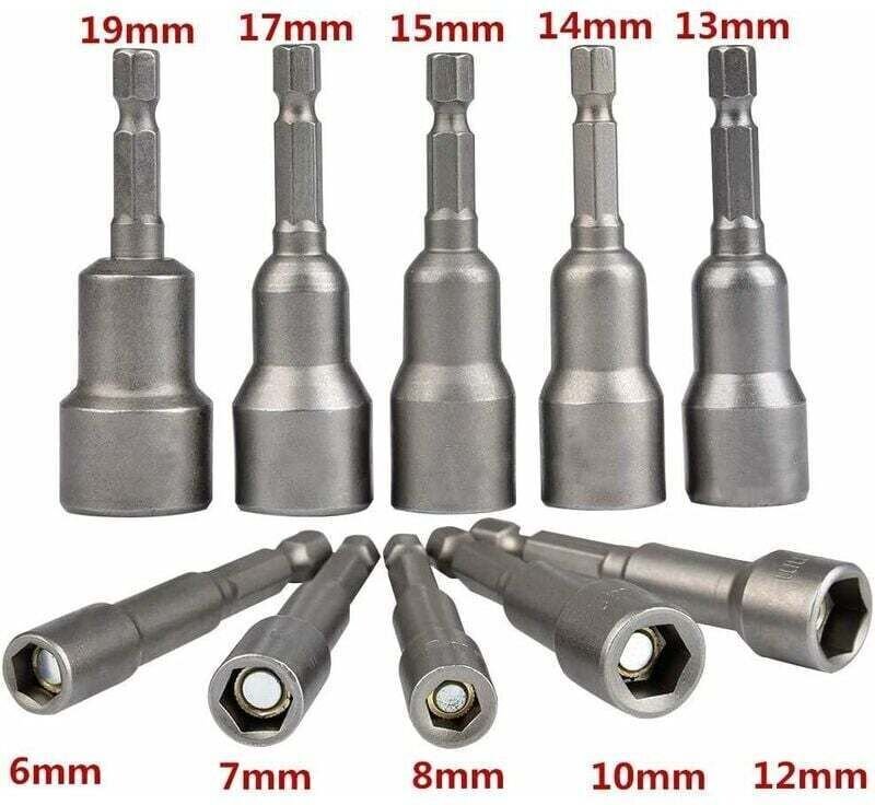 10-teiliges magnetisches Schraubendreher-Steckschlüssel-Set: Magnetischer Bit für Schlagschrauber 6-19 mm, 1,4"-Adapterb...