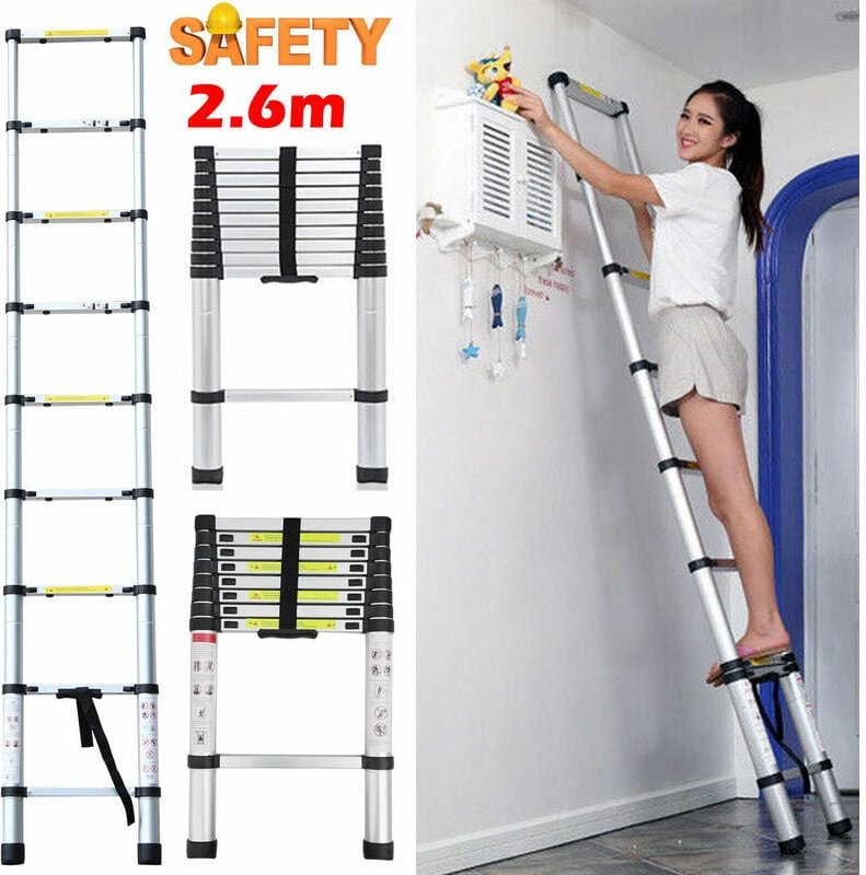2.6m Alu Teleskopleiter Stehleiter Leiter Anlegeleiter Mehrzweckleiter Stabil ,9 Stufenleiter