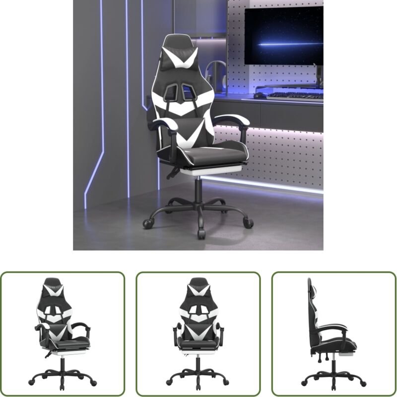 Gamingstuhl mit Fußstütze - Gaming-Stuhl mit Fußstütze Drehbar Schwarz & Weiß Kunstleder
