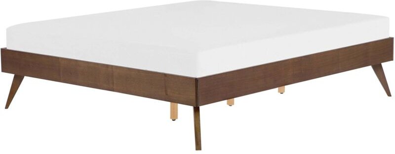Doppelbett Dunkle Esche MDF-Platte Holzoptik mit Lattenrost 140 x 200 cm hohen Beinen Gummibaumholz ohne Kopfteil Klassi...