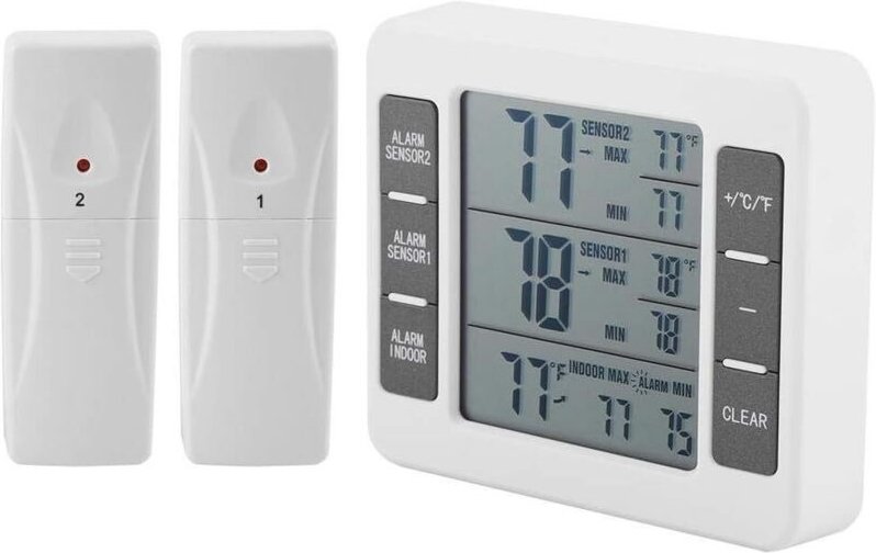 Kühlschrank-Thermometer, kabellose Digitalanzeige, Gefrierschrank-Temperaturüberwachung, Kühlschrank-Thermometer mit 2 S...