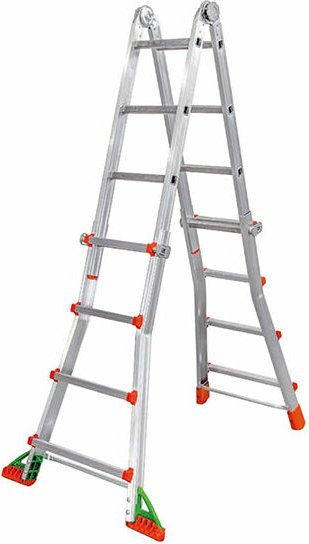 Teleskopleiter 2.88m lang - 4x3 Sprossen - Fußverlängerungen - BKPL/1/BR