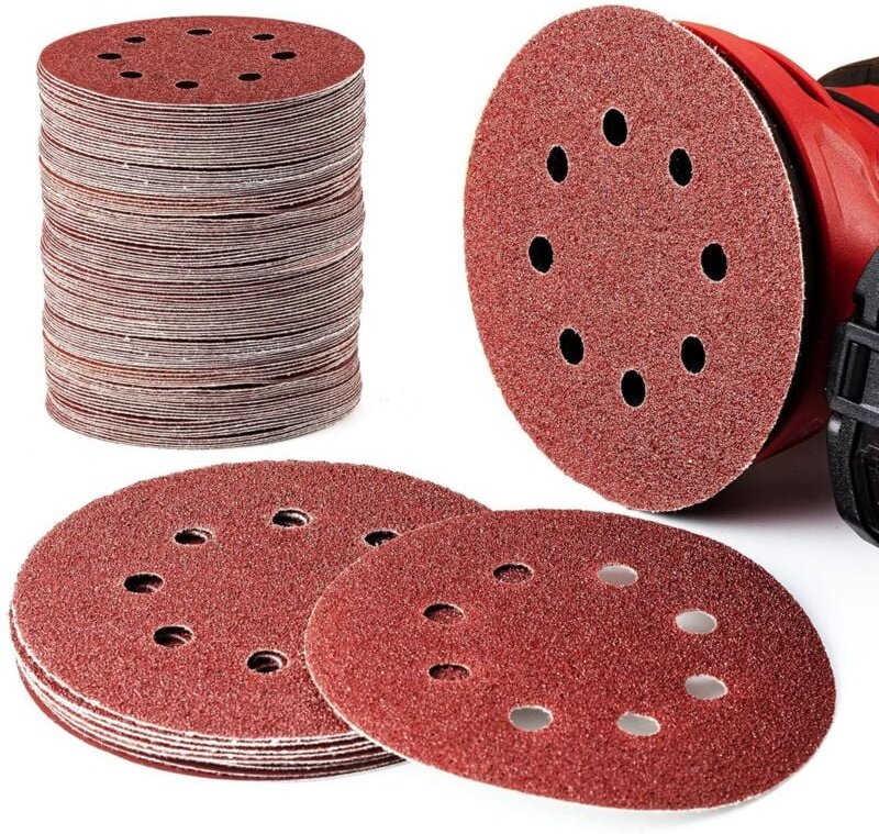Schleifscheibe – 125 mm, Körnung 60, 80, 100, 120 und 240, runde Form, für Polierblätter, 8 Löcher (100 Stück)