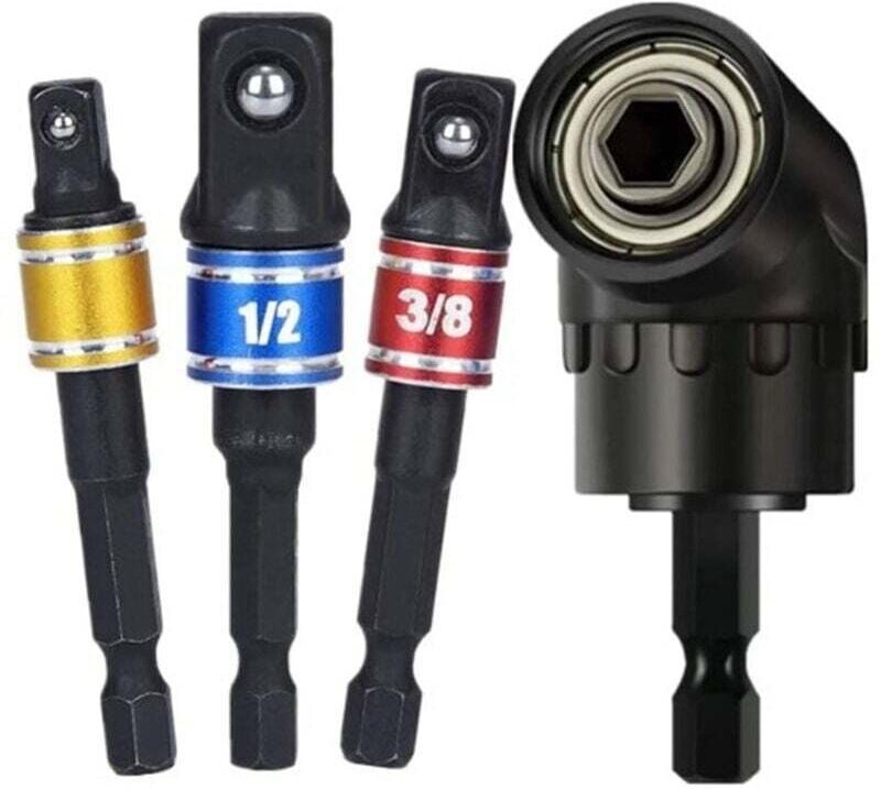 Adaptateur Perceuse Embout Coudé 105 Degrés 1/2 3/8 1/4 Pouce Douille 360 Degrés Vis Écrou 4 Pièces