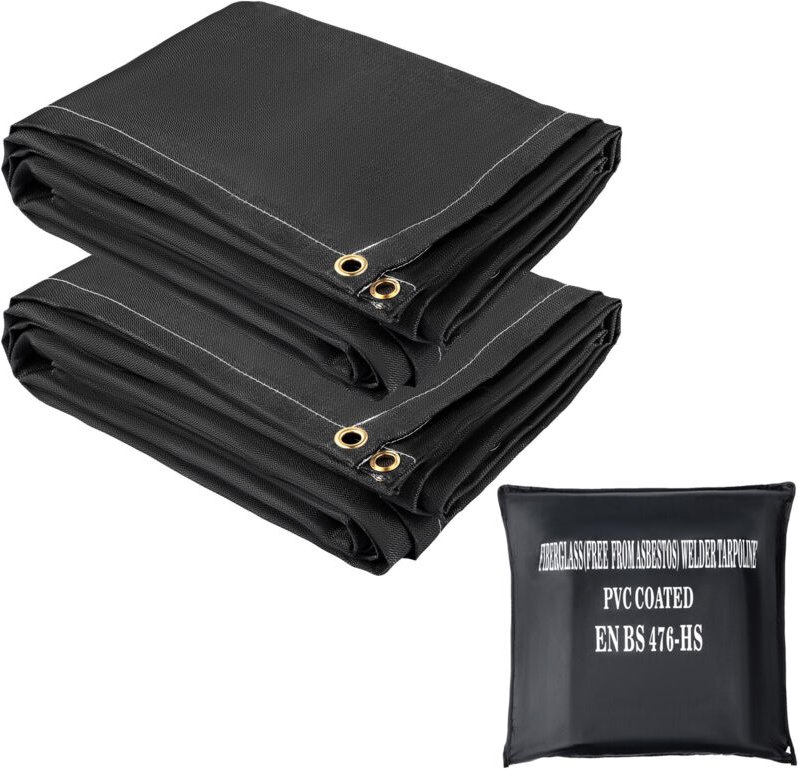 Feuerlöschdecken, 6' x 10', 2er-Pack schwarze Schweißdecken, flammhemmend bis 1022°F, Fiberglas mit 8 Messingösen - Moph...
