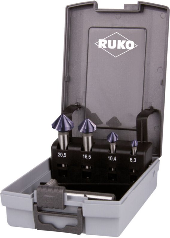RUKO Kegel- und Entgratsenker-Satz DIN 335 Form C 90° HSS-TiAlN in ABS-Kunststoffkassette
