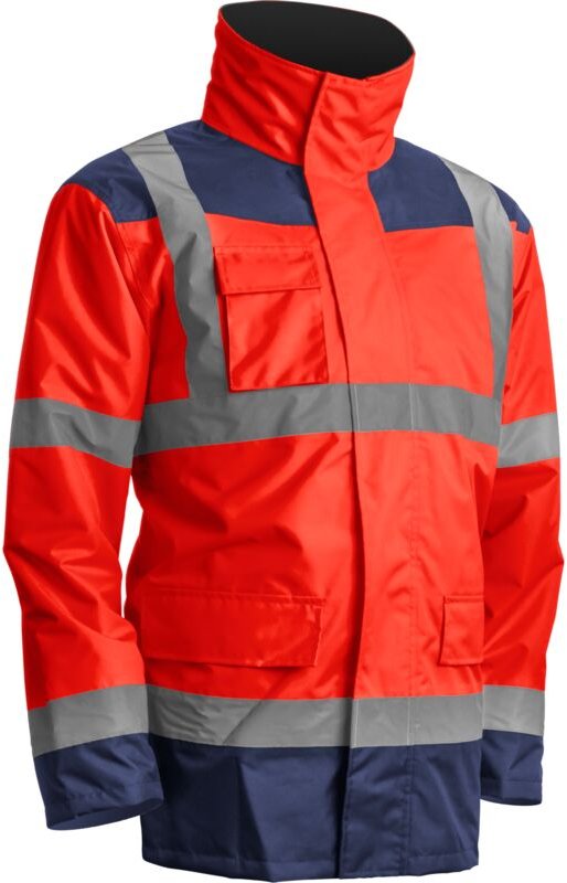 KANATA Mehrschichtiger wasserdichter Hochsichtbarkeits-Arbeitsparka - Neonrot / Blau L - 48/50