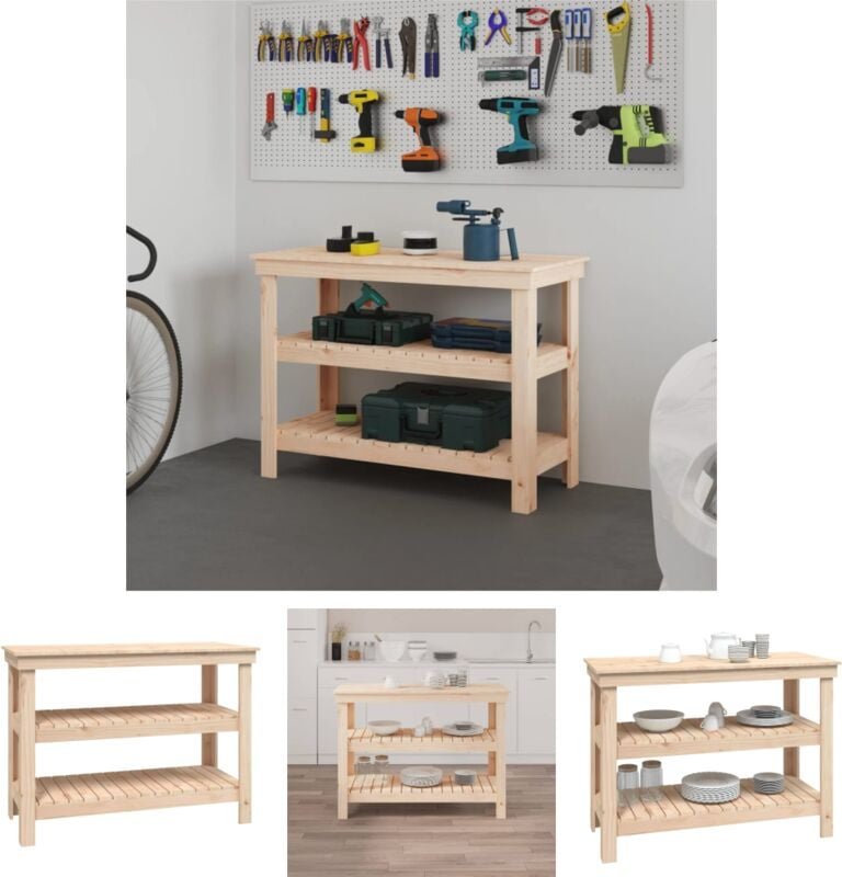 The Living Store Werkbank 110,5x50x80 cm Massivholz Kiefer - Werkbänke