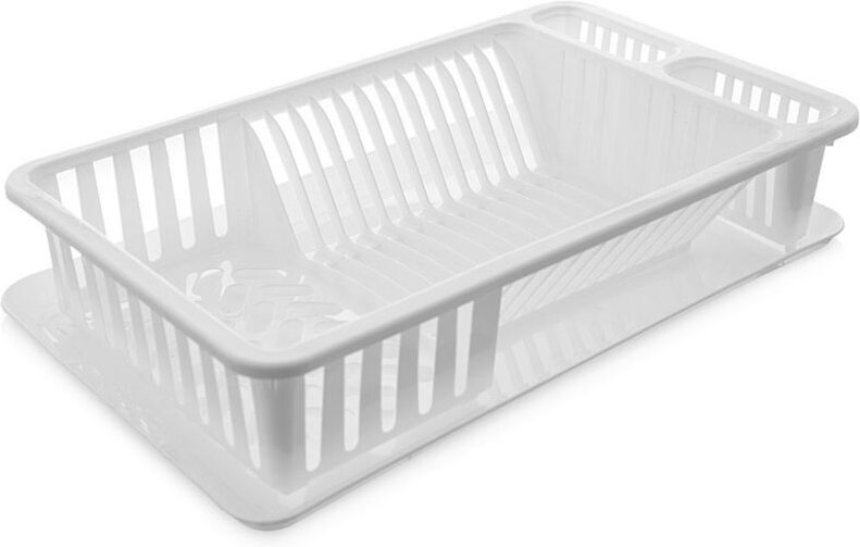 White dish rack with multifunctional storage possibilities