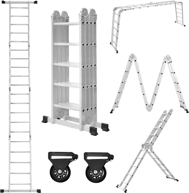 UISEBRT Mehrzweckleiter 4x5 Aluminium mit Plattform 6 in 1 Multifunktionsleiter Leiter 550cm Klappleiter Gelenkleiter Al...