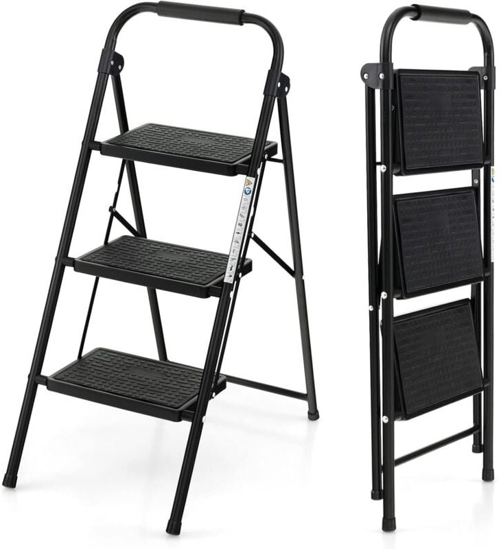 Goplus - 3-Stufen Trittleiter, Klappbare Stehleiter bis 150kg, mit rutschfesten Breiten Pedalen und bequemem Griff, Trag...