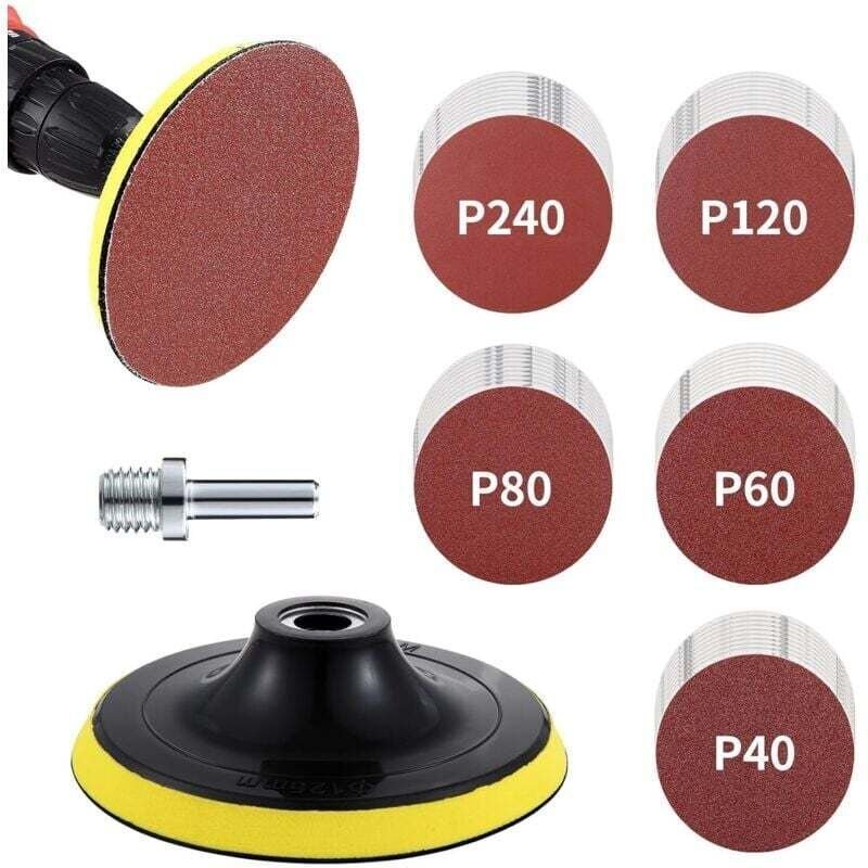 Schleifscheiben-Set, Schleifteller und Stützteller, 125 M14-Schleifscheiben, 50 Blatt Schleifpapier für 10 x 40/60/80/12...