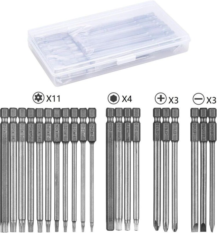 21-teiliges Schraubendreher-Bit-Set, 100 mm lange magnetische Schraubendreher-Bits, Torx T6–T40, Innensechskant 3–6 mm, ...
