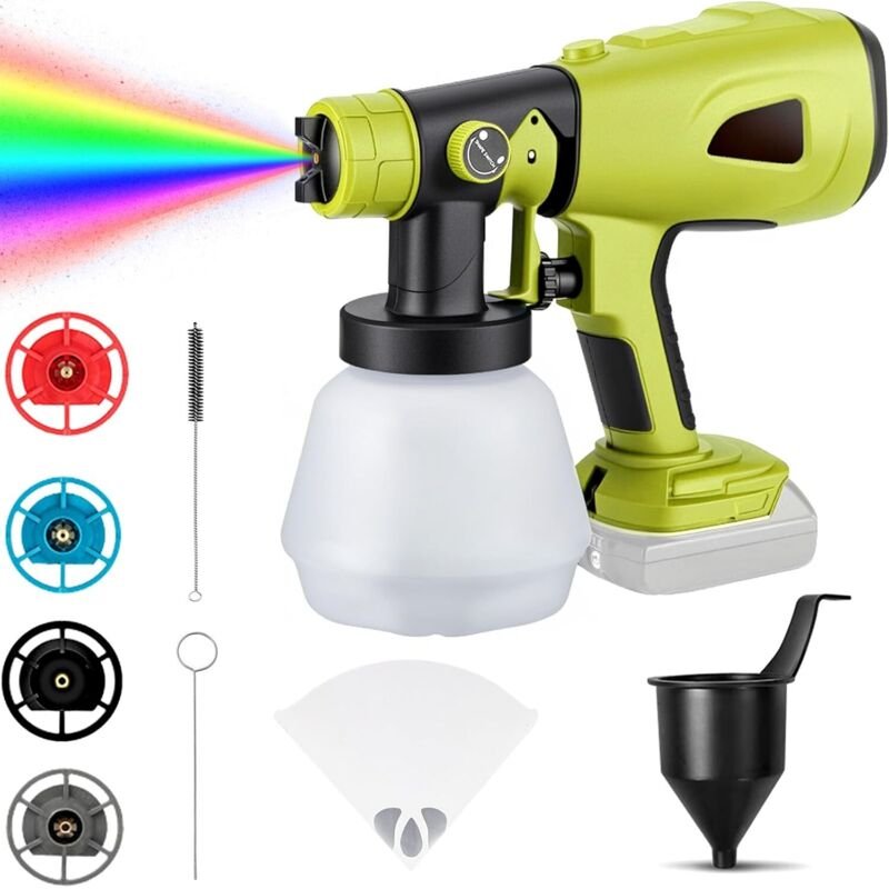 Akku-Farbspritzgerät, kompatibel mit Ryobi 18V-Akku, elektrisches Farbspritzgerät mit 4 Düsen und 3 Sprühmustern, 1000ml...