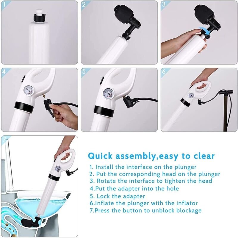 Druckluft Toilettenpümpel, Saugglocke, Saugglocke mit Barometer, Pümpel-Entferner, Toilette mit 3 Pümpelköpfen und Infla...