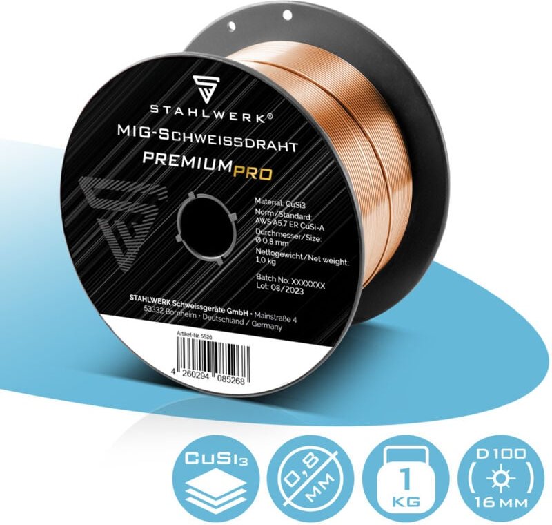 STAHLWERK Schweißdraht MIG MAG CuSi3 0,8 mm 1 kg Drahtrolle