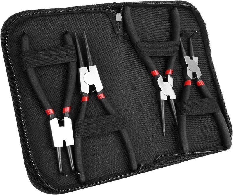 Set mit 4 7-Zoll-Sicherungsringzangen für Innen- und Außenringe, robustes Sicherungsringzangen-Set, Zangen mit geraden u...