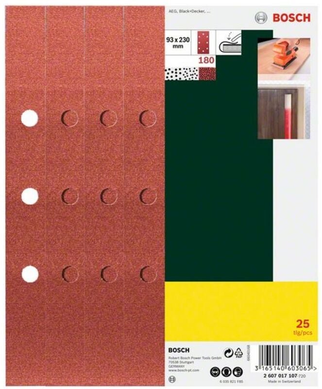 Schleifblatt-Set für Schwingschleifer, 25-tlg., gespannt, 93 x 230 mm, 180, b&d Lochung - Bosch