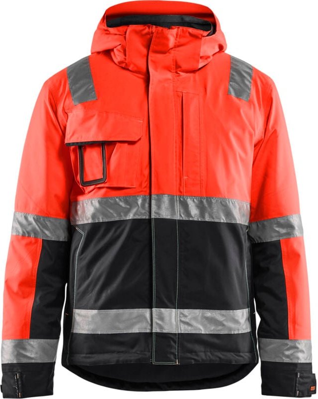 Winter-Arbeitsjacke mit hoher Sichtbarkeit, dehnbar 4870 – Neonrot/Schwarz XXL